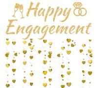 Engagement Party Decorations Banner Garland - Gold Engaged Decoration Set Happy Engagement Letters Banners White Gold Love Heart Garland Hanging Paper Streamer Banners for Proposal Engaged Party
