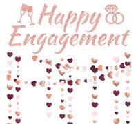 Engagement Party Decorations Banner Garland - Rose Gold Engaged Decoration Set Happy Engagement Banner Rose Gold Love Heart Garland Hanging Paper Streamer Banners for Proposal Engagement Party