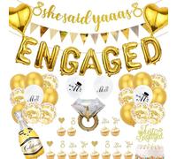 Engagement Party Decorations Gold Balloons - 46 Pcs Engaged Decoration Set Including ENGAGED Balloons, She Said Yaaas Banner, Diamond Ring Foil Balloon for Proposal Wedding Bridal Shower Party