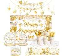 Engagement Party Decorations, Happy Engagement Party Supplies Kit, He Asked She Said Yes Paper Plates Napkins Disposable Dinnerware Tablecloth Backdrop for Wedding Proposal Decor, Serve 20