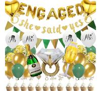 Engagement Party Decorations Set - Gold Glitter 'She Said Yes' Banner with Engagement Balloons and Proposal Decor