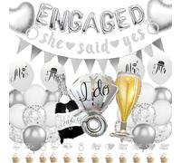 Engagement Party Decorations Set - Silver Glitter 'She Said Yes' Banner with Engagement Balloons and Proposal Decor