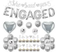 Engagement Party Decorations Silver - She Said Yes Banner, Glitter He Asked She Said Yes Cupcake Toppers, Engaged Foil Balloons, Mr Mrs Printed Balloons for Engagement Wedding Bridal Shower Supplies