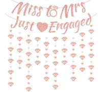 Engagement Party Decorations Wedding Banner - 22 Pieces Miss to Mrs Banners, Just Engaged, Marriage Proposal Rose Gold Bunting, Diamond Garland Hanging for Bridal Shower Bachelorette Party Decor
