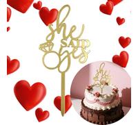 Engagement Party Decorations, Wedding Cake Topper, Engagement Cake Topper - HSC Gold She Said Yes Reusable Acrylic Cake Decoration with Ring Design for Bachelorette Bridal Shower Party