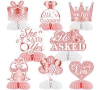 Engagement Party Table Decorations Rose Gold - 8pcs We’re Engaged Honeycomb Centerpieces, Engagement Table Decorations Centerpieces for He Asked She Said Yes Engagement Bridal Shower Decorations