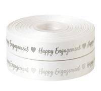 Engagement Ribbon Silver and White Happy Wedding 2m x 22mm for Engagement Party Decorations, Bride to Be Decorations, Just Married Banner Style Accent, Decor