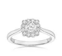 Engagement Ring 18ct White Gold Cushion Shaped Scallop Edge Halo 0.50ct Diamond Ring