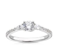 Engagement Ring 18ct White Gold & Platinum Round & Pear Cut Solitaire 0.66ct Diamond Ring