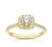 Engagement Ring 18ct Yellow Gold Cushion Shaped Halo 0.75ct Diamond Ring