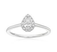 Engagement Ring 9ct White Gold 0.25ct Diamond Pear Cut Halo Diamond Ring