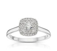 Engagement Ring 9ct White Gold 0.33ct Diamond Cushion Double Halo Ring