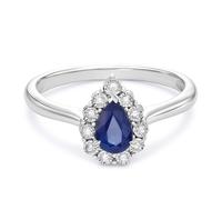 Engagement Ring 9ct White Gold Blue Sapphire & Diamond Pear Shaped Ring