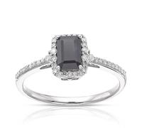 Engagement Ring 9ct White Gold Emerald Shaped Sapphire 0.15ct Diamond Halo Ring