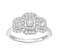 Engagement Ring 9ct White Gold Emerald Shaped Trilogy 0.50ct Diamond Ring