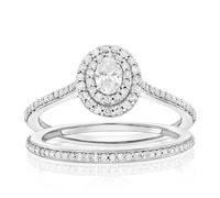 Engagement Ring 9ct White Gold Oval Double Halo Bridal Set 0.50ct Diamond Ring