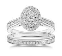 Engagement Ring 9ct White Gold Oval Halo Bridal Set 0.50ct Diamond Ring