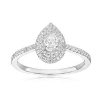 Engagement Ring 9ct White Gold Pear Cut Double Halo 0.40ct Diamond Ring