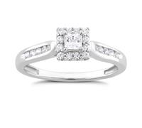 Engagement Ring 9ct White Gold Princess Halo 0.33ct Diamond Ring