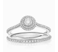 Engagement Ring 9ct White Gold Round Double Halo Bridal Set 0.50ct Diamond Ring