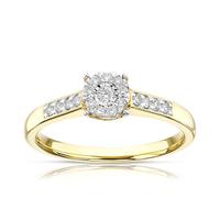 Engagement Ring 9ct Yellow Gold Round Cluster 0.15ct Diamond Ring