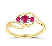 Engagement Ring 9ct Yellow Gold Three Stone Ruby & Diamond Ring