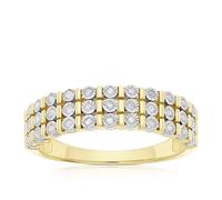 Engagement Ring 9ct Yellow Gold Triple Row 0.10ct Diamond Ring