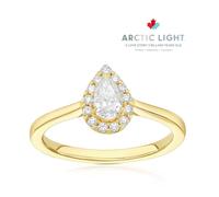 Engagement Ring Arctic Light 18ct Yellow Gold Pear Solitaire Halo 0.40ct Diamond Ring