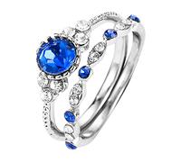 Engagement Ring for Women, 2 Pieces Single Set with Gift Sets, Proposal Ring, Silver, Bridal Ring, Retro Engagement Ring, Bridal Ring, Promise Ring, for Fiancee, Girlfriend, Family Rings in Rose, 10