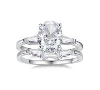 Engagement Ring for Women White Gold, Simple Wedding Ring Elegant 2.5ct Oval Moissanite 2 Band Set Platinum 950 Band Size R 1/2