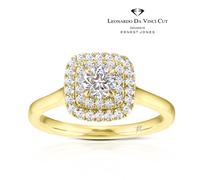 Engagement Ring Leonardo Da Vinci Cut 18ct Yellow Gold Cushion Double Halo 0.50ct Diamond Ring