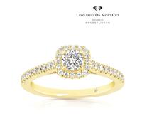 Engagement Ring Leonardo Da Vinci Cut 18ct Yellow Gold Cushion Halo 0.50ct Diamond Ring