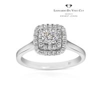 Engagement Ring Leonardo Da Vinci Cut Platinum Cushion Double Halo 0.50ct Diamond Ring
