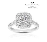Engagement Ring Leonardo Da Vinci Cut Platinum Cushion Double Halo 1ct Diamond Ring