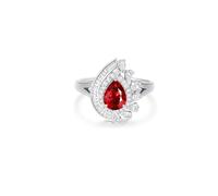 Engagement Ring, Marriage Rings for Women Silver Water Drop with 2Ct Created Ruby and Moissanite 14K White Gold Size R 1/2