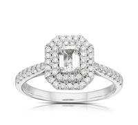 Engagement Ring Origin Platinum Emerald Cut Double Halo 0.75ct Diamond Ring