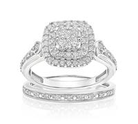 Engagement Ring Perfect Fit 9ct White Gold 0.66ct Diamond Double Halo Ring
