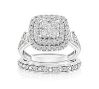 Engagement Ring Perfect Fit 9ct White Gold 1ct Diamond Double Halo Ring