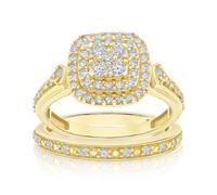 Engagement Ring Perfect Fit 9ct Yellow Gold 0.66ct Diamond Double Halo Ring