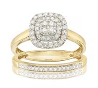 Engagement Ring Perfect Fit 9ct Yellow Gold Double Halo Bridal Set 0.33ct Diamond Ring
