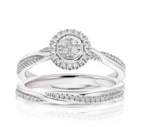 Engagement Ring Perfect Fit Argentium Sterling Silver Round Cluster Bridal Set 0.25ct Diamond Ring
