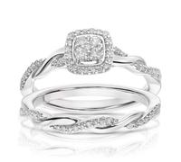 Engagement Ring Perfect Fit Argentium Sterling Silver Twisted Shoulders Bridal Set 0.25ct Diamond Ring