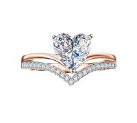 Engagement Ring Princess Personalized Women's Heart-Shaped Zircon Diamond Rings Little Girl Rings Age 7-8 (Rose Gold, 6)