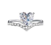 Engagement Ring Princess Personalized Women's Heart-Shaped Zircon Diamond Rings Little Girl Rings Age 7-8 (Silver, 9)