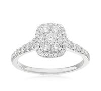 Engagement Ring Princessa 9ct White Gold Square Cluster Stone Set Shoulders 0.25ct Diamond Ring