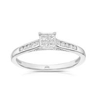 Engagement Ring Princessa 9ct White Gold Square Cluster Stone Set Shoulders 0.25ct Diamond Ring