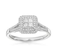 Engagement Ring Princessa 9ct White Gold Square Cluster Stone Set Shoulders 0.40ct Diamond Ring