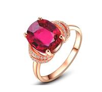 Engagement Ring Rose Gold, Woman Rings Lab Created Ruby 3.65ct Oval Shape Band 18K Gold with Moissanite for Wedding Size P 1/2