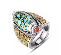 Engagement Ring Rotatable Nine Dzi Bead Six Character Mantra Rotating Sports Ring Men's Handmade Retro Domineering Jewelry