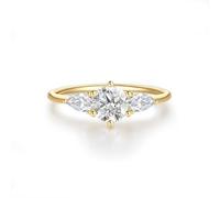 Engagement Ring Set, Promise Ring to Self Gold Elegant with Round Shape Moissanite 9K Yellow Gold Size Q 1/2